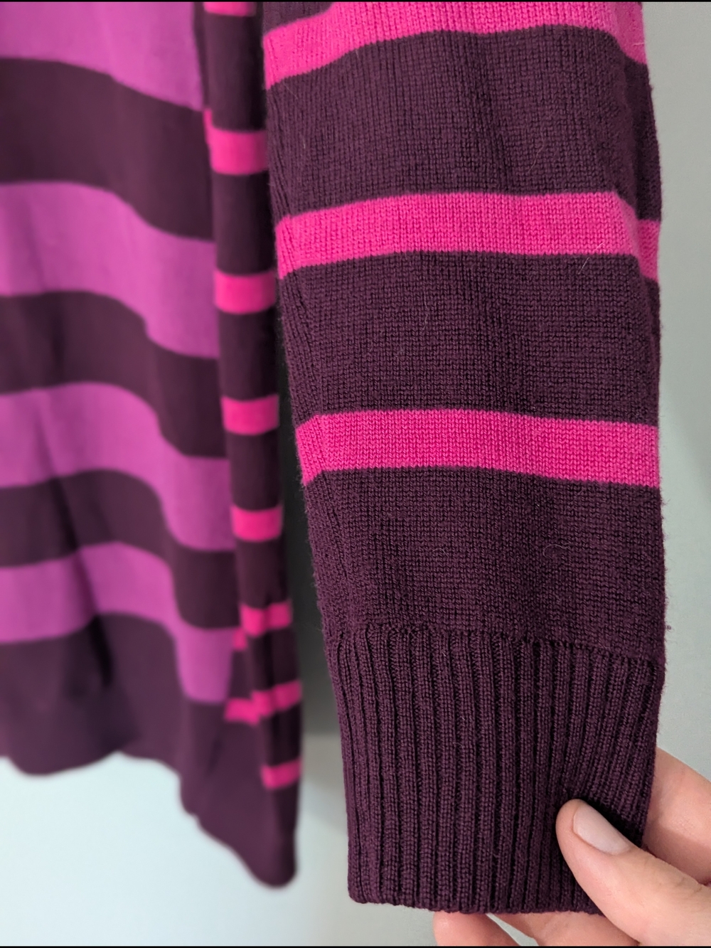 Kenar Women's Marino Wool Striped Scoop Neck Tunic Dress Magenta 90s Grunge - Picture 5 of 11